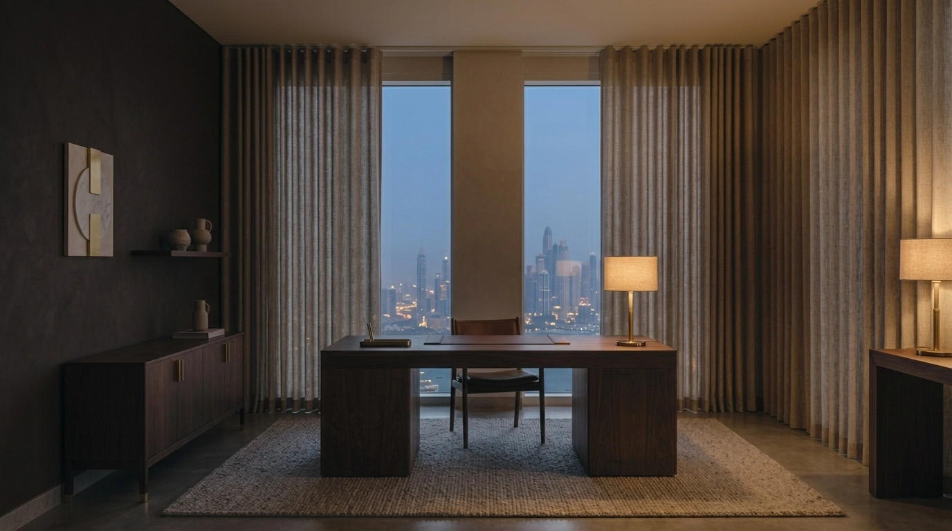 Motorized curtains at dusk